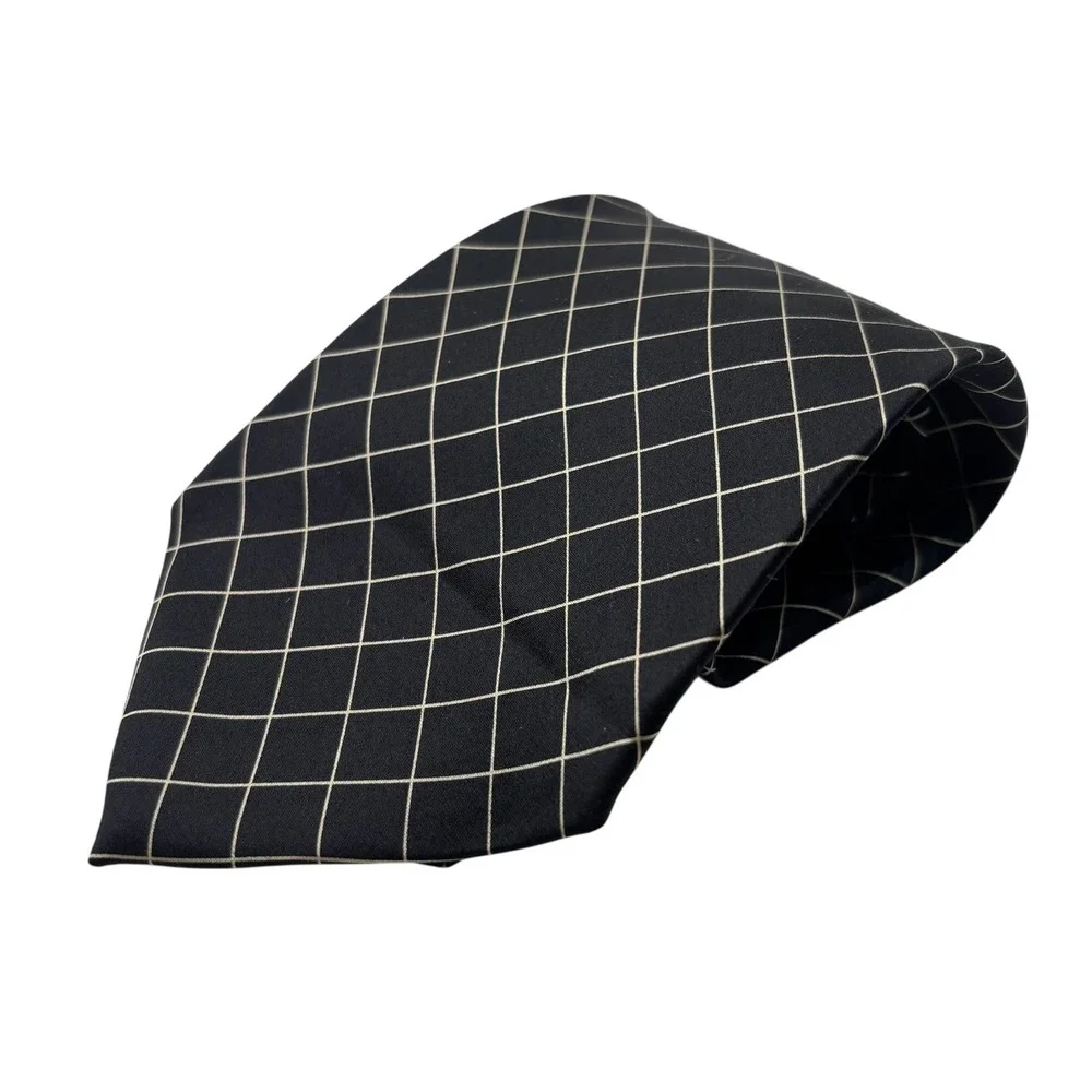 Polo Ralph Lauren Men's Necktie Black Grid‎ Pattern Formal Career Tie VTG